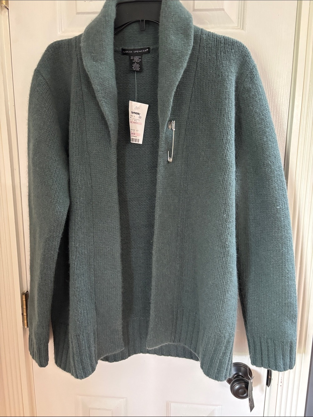 Sarah Spencer Open-Front Shawl Collar Cardigan - Heathered Teal